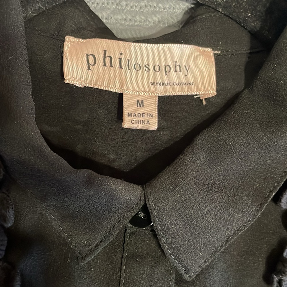 PHILOSOPHY Sheer Embroidered Detail Black Sleeveless button‎ downSize Medium - Picture 6 of 7